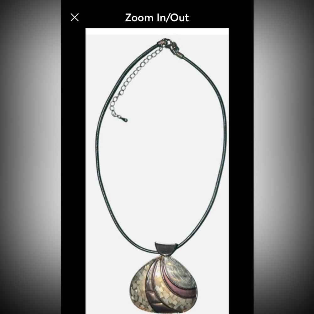 Lia Sophia Silver and Gold Necklace with Elegant Pendant on black cord.